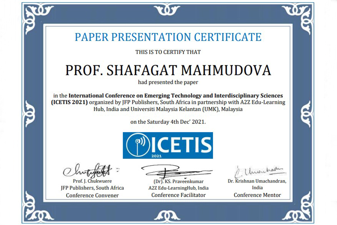 ict.az,İnstitutun əməkdaşı beynəlxalq konfransın sertifikatı ilə təltif edilib